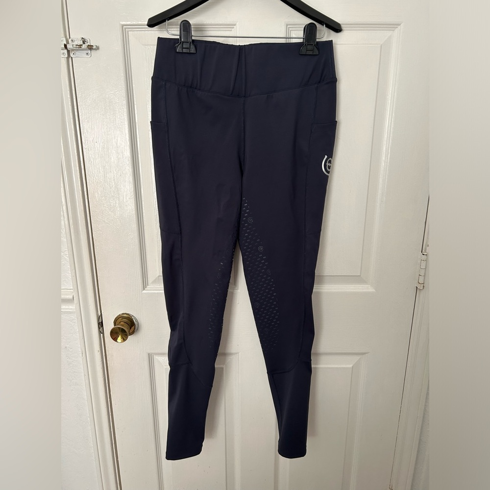 High-Rise Navy Workout Leggings with Side Pockets